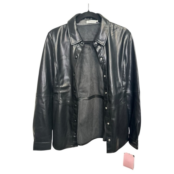 Avec Les Filles NWT Edgy Luxe Chic Street Style Black Faux Leather Shirt, sz M - Picture 7 of 9